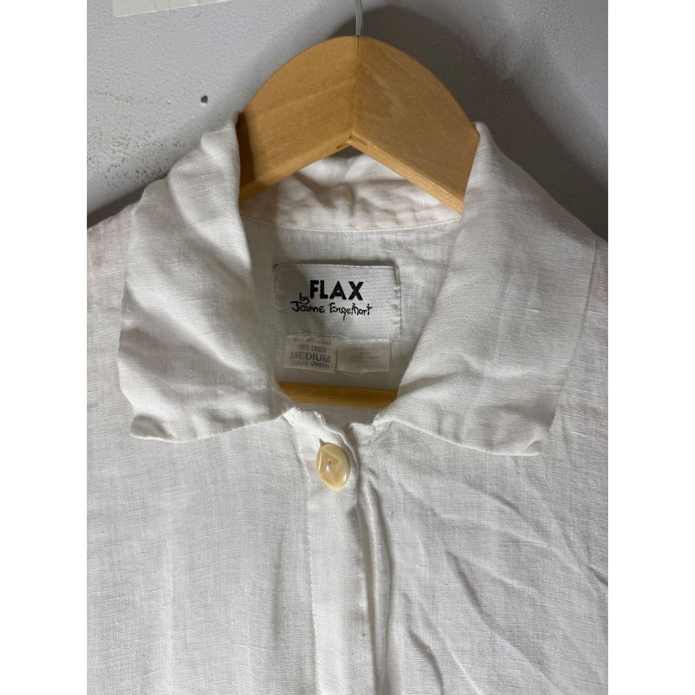 FLAX by Jeanne Engelhart White 100% Linen Sleeveless Button Down Top medium - Picture 3 of 6
